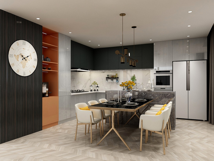 现代轻奢风格厨房餐厅成效图